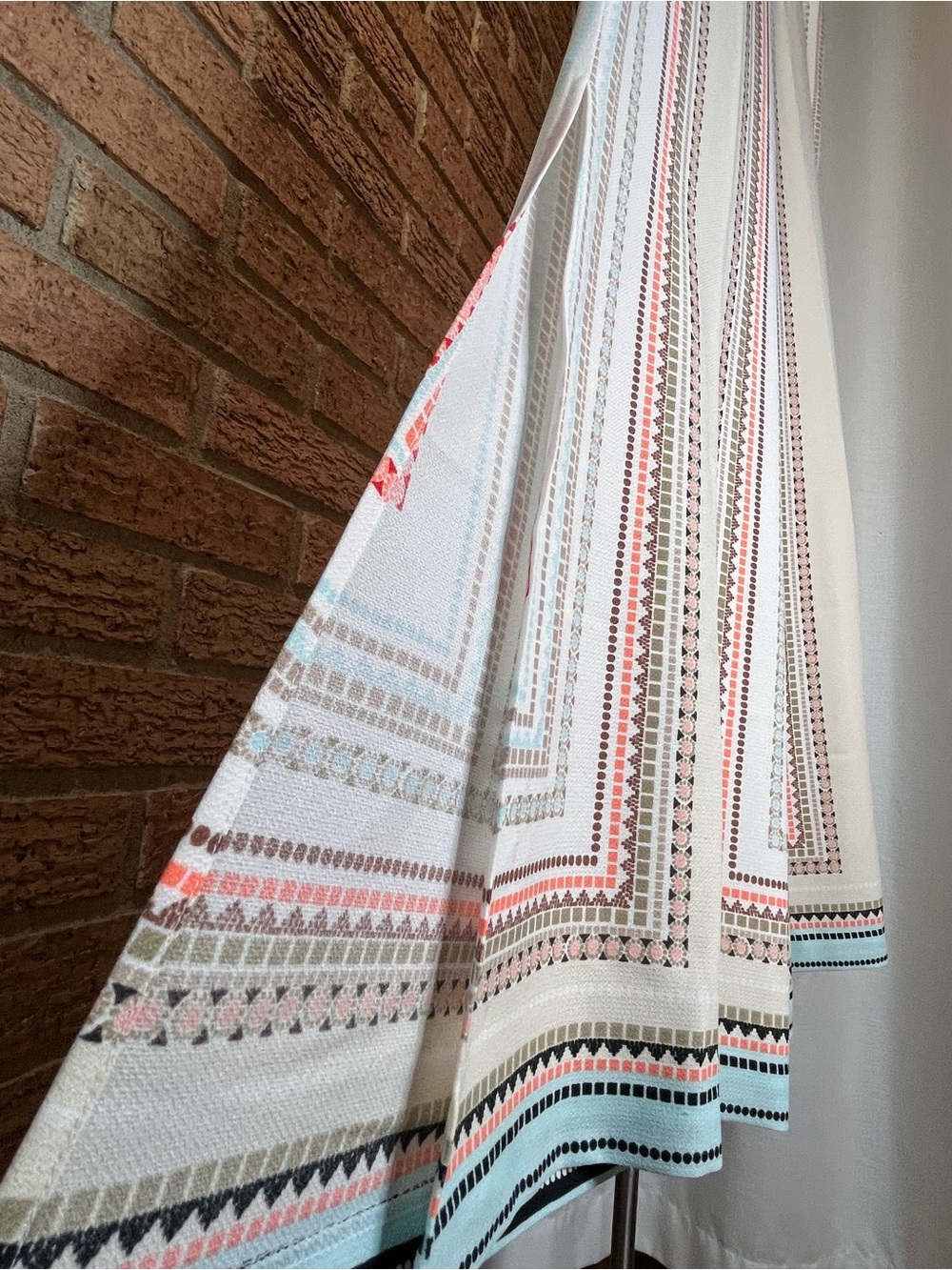 Bisou Bisou Geometric Print Wide Leg Pants White Coral Blue High Rise Size M - Picture 4 of 7